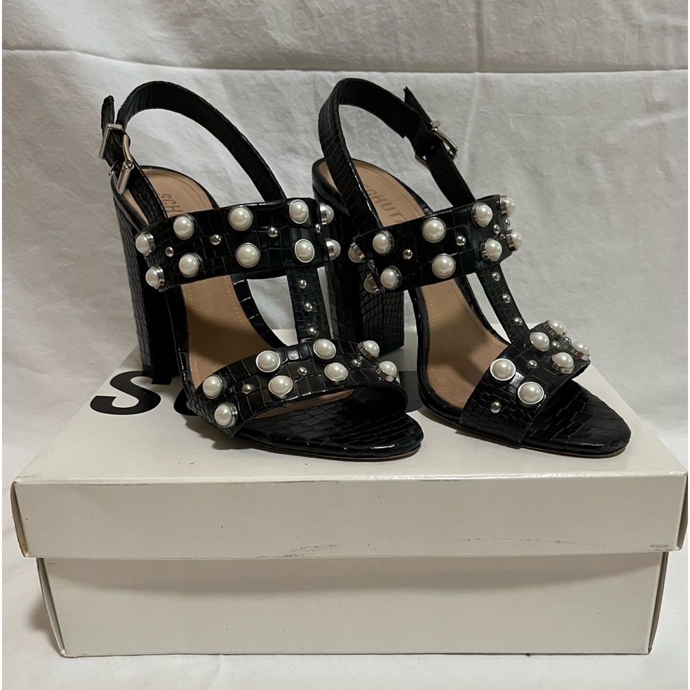 Schutz Black Block Heel Sandles